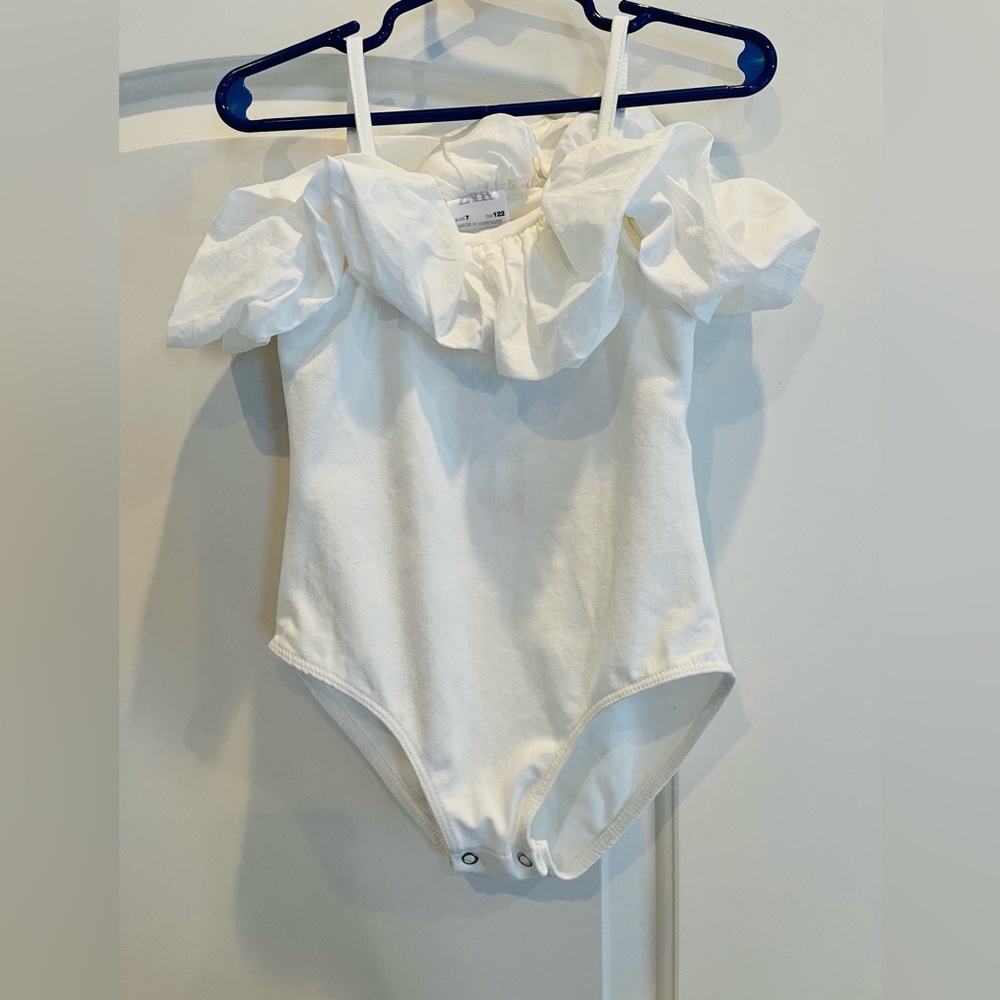 NWT ZARA White Ruffle Poplin Bodysuit